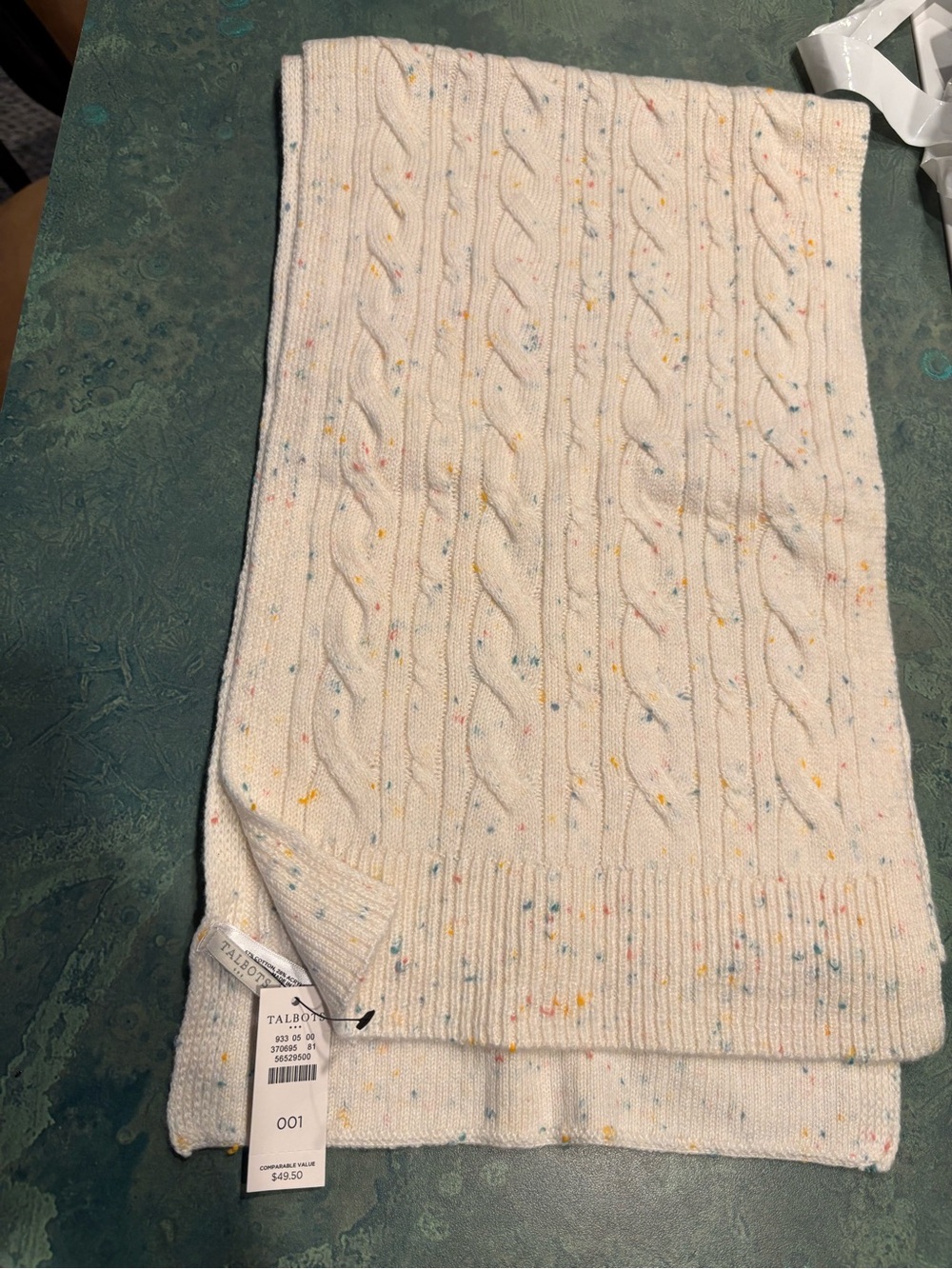 BNWT Talbots Cream Cable-Knit Scarf with Multicolor Fleck